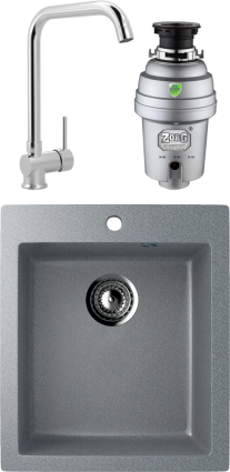 Комплект Мойка кухонная Ulgran U-404 -309 темно-серая + Смеситель MEGA Didim MG-CM107 хром + Измельчитель Zorg Inox D матовая, прямоугольная