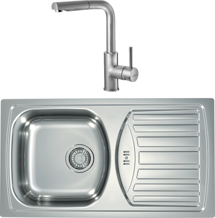 Комплект Мойка кухонная Alveus Basic 150 сталь + Смеситель Siros 1132901 брашированная сталь полированная, прямоугольная