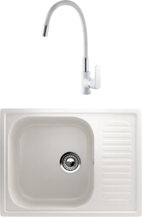 Комплект Мойка кухонная Ulgran U-202 -331 белая + Смеситель РМС SL123W SL123W-016F-1 белый, хром, матовая, прямоугольная