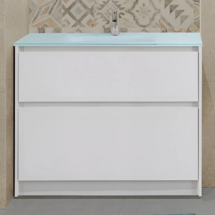 Тумба с раковиной BelBagno Kraft 100 напольная, bianco opaco, раковина BB1010/465-LV-VTR-BO, матовая, с ящиками