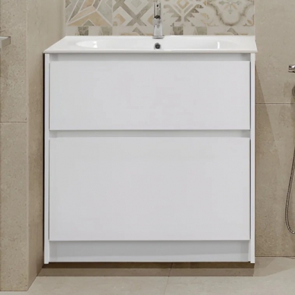 Тумба с раковиной BelBagno Kraft 80 напольная, bianco opaco, раковина LOV-800-LVB, матовая, с ящиками