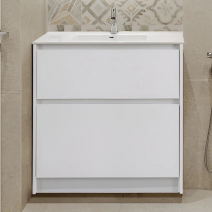 Тумба с раковиной BelBagno Kraft 80 напольная, bianco opaco, раковина BB800ETL, матовая, с ящиками
