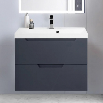Тумба с раковиной BelBagno Vittoria 80 подвесная, grigio opaco, белая глянцевая раковина, матовая, с ящиками