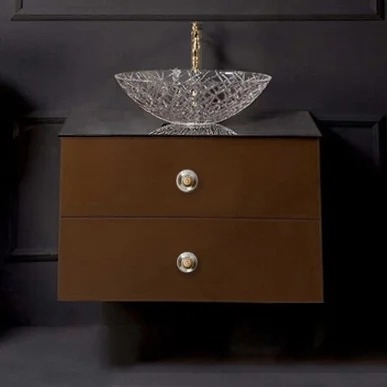 Тумба с раковиной Armadi Art NeoArt 80 шоколад с ручками Flora золото, подвесная, глянцевая