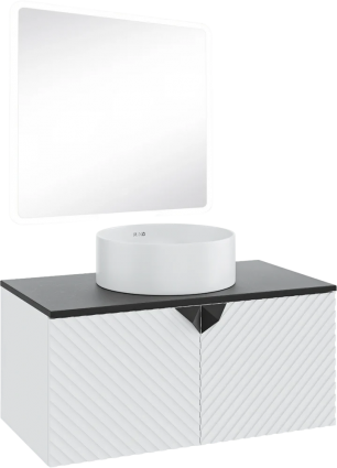 Мебель для ванной Runo Андорра 85 белая матовая, черная, раковина Palla 40, подвесная, глянцевая