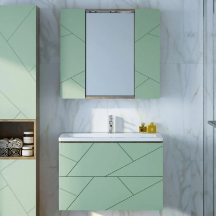 Мебель для ванной Бриклаер Кристалл 80 фисташка, дуб гранж песочный, подвесная, матовая