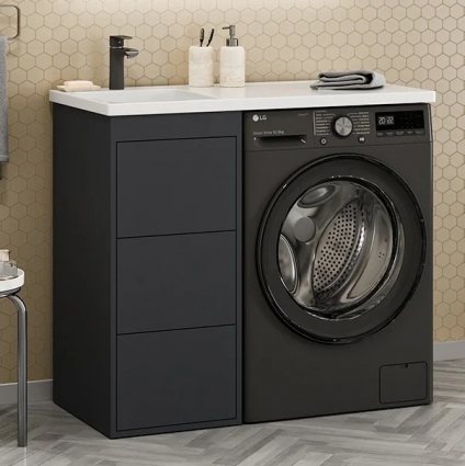 Тумба с раковиной Brevita Grafit 60 L под стиральную машину, раковина Kamilla графит, напольная, матовая
