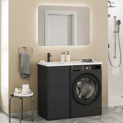Мебель для ванной Brevita Grafit 60 L под стиральную машину, раковина Kamilla графит, напольная, матовая