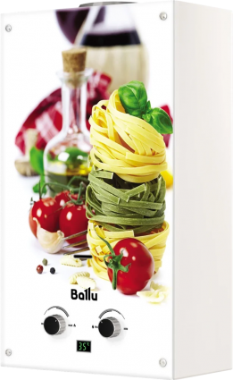 Проточный водонагреватель Ballu Fiery Glass GWH 10 Pasta газовый 20 кВт, медный теплообменник, с индикатором нагрева, с дисплеем