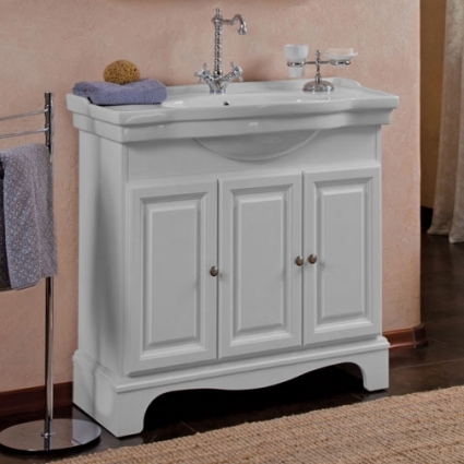 Тумба с раковиной La Beaute Classic Michel 90 белый матовый, фурнитура серебро, напольная, с дверками