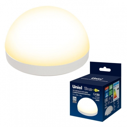 Лампа светодиодная Uniel GX53 13W 3000K матовая LED-GX53-13W/3000K/GX53/FR/SPHERE PLZ02WH UL-00011790 цвет матовый