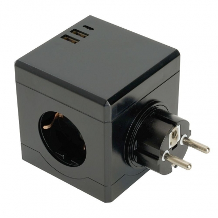 Разветвитель сетевой Stekker 3гн с/з 2хUSB A+Type C ADP16-33-21 49658 цвет черный, мощность 3680 Вт