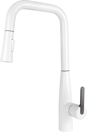 Смеситель для кухни Kaiser Claro 22144-24 белый матовый и вороненая сталь однорычажный, длина излива 21.3 см