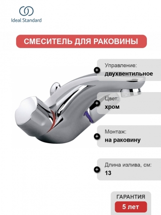 Смеситель Ideal Standard Euroflow New для раковины двухвентильный, хром