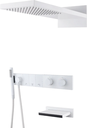 Душевой комплект Boheme Zodiac 133-2-MW термостат, С ВНУТРЕННЕЙ ЧАСТЬЮ, matt white, цвет белый, шланг металлический 150 см