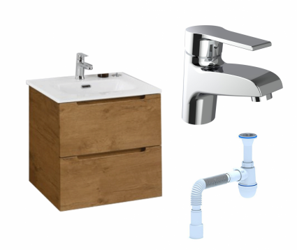 Комплект: Тумба с раковиной BelBagno Etna 39 50 rovere nature + Смеситель Agger Right A2902100 хром + Сифон АниПласт