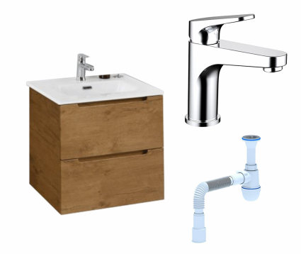 Комплект: Тумба с раковиной BelBagno Etna 39 50 rovere nature + Смеситель Bravat Eler F1191238CP-RUS хром + Сифон АниПласт