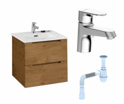Комплект: Тумба с раковиной BelBagno Etna 39 50 rovere nature + Смеситель Bravat Alfa F1120178CP хром + Сифон АниПласт