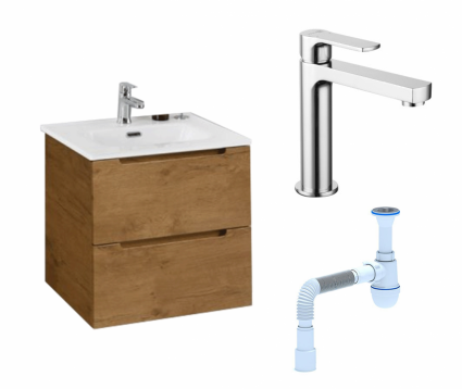 Комплект: Тумба с раковиной BelBagno Etna 39 50 rovere nature + Смеситель Lemark plus Grace LM1537C хром + Сифон АниПласт