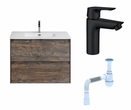 Комплект: Тумба с раковиной BelBagno Kraft 39 60 pino pasadena + Смеситель Aquanet Static AF330-10B черный + Сифон АниПласт