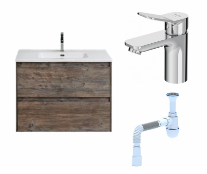 Комплект: Тумба с раковиной BelBagno Kraft 39 60 pino pasadena + Смеситель Am.Pm X-Joy F85A02100 хром + Сифон АниПласт