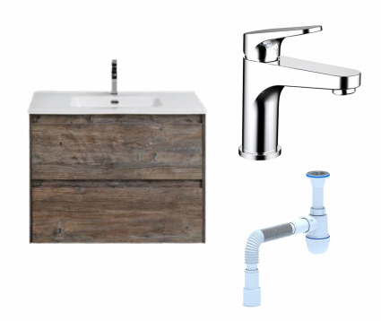 Комплект: Тумба с раковиной BelBagno Kraft 39 60 pino pasadena + Смеситель Bravat Eler F1191238CP-RUS хром + Сифон АниПласт