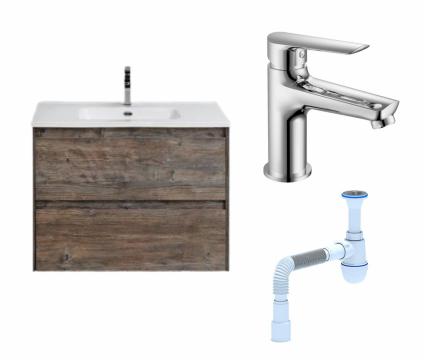Комплект: Тумба с раковиной BelBagno Kraft 39 60 pino pasadena + Смеситель Haiba HB10198 хром + Сифон АниПласт