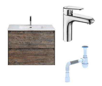 Комплект: Тумба с раковиной BelBagno Kraft 39 60 pino pasadena + Смеситель Lemark Point LM0306C хром + Сифон АниПласт