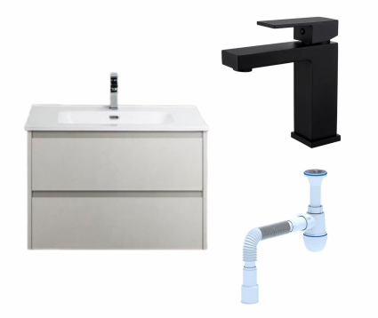 Комплект: Тумба с раковиной BelBagno Kraft 39 70 bianco opaco + Смеситель Haiba HB10803-7 черный + Сифон АниПласт