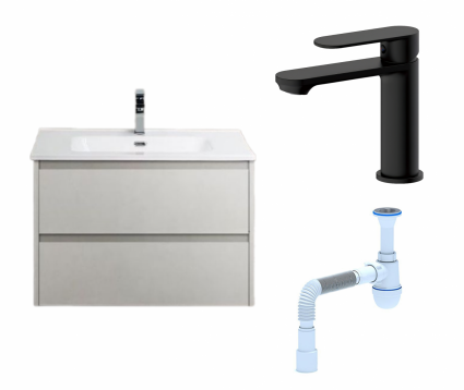 Комплект: Тумба с раковиной BelBagno Kraft 39 70 bianco opaco + Смеситель Haiba HB10590-7 черный + Сифон АниПласт