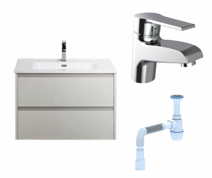 Комплект: Тумба с раковиной BelBagno Kraft 39 70 bianco opaco + Смеситель Agger Right A2902100 хром + Сифон АниПласт