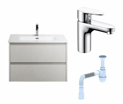 Комплект: Тумба с раковиной BelBagno Kraft 39 70 bianco opaco + Смеситель Wasserkraft Leine 3503 хром + Сифон АниПласт