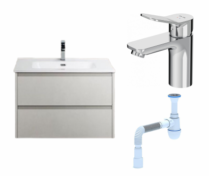 Комплект: Тумба с раковиной BelBagno Kraft 39 70 bianco opaco + Смеситель Am.Pm X-Joy F85A02100 хром + Сифон АниПласт