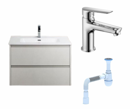 Комплект: Тумба с раковиной BelBagno Kraft 39 70 bianco opaco + Смеситель Haiba HB10198 хром + Сифон АниПласт