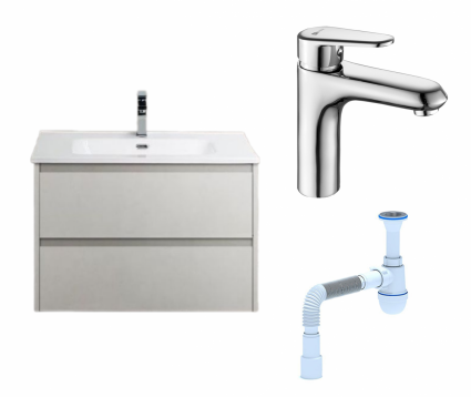 Комплект: Тумба с раковиной BelBagno Kraft 39 70 bianco opaco + Смеситель Lemark Point LM0306C хром + Сифон АниПласт