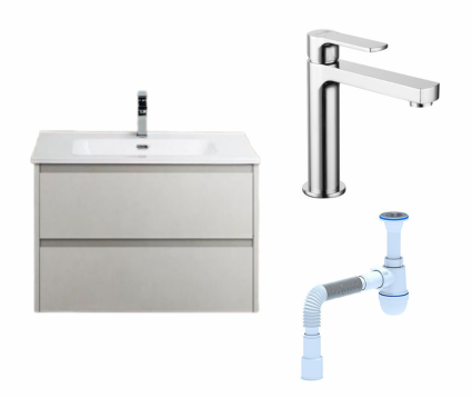 Комплект: Тумба с раковиной BelBagno Kraft 39 70 bianco opaco + Смеситель Lemark plus Grace LM1537C хром + Сифон АниПласт