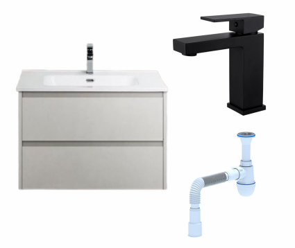 Комплект: Тумба с раковиной BelBagno Kraft 39 50 bianco opaco + Смеситель Haiba HB10803-7 черный + Сифон АниПласт