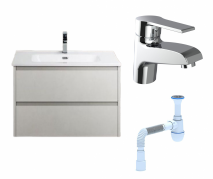 Комплект: Тумба с раковиной BelBagno Kraft 39 50 bianco opaco + Смеситель Agger Right A2902100 хром + Сифон АниПласт