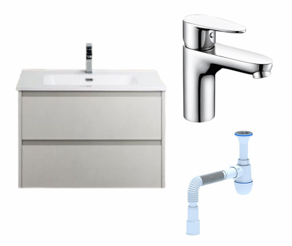 Комплект: Тумба с раковиной BelBagno Kraft 39 50 bianco opaco + Смеситель Wasserkraft Leine 3503 хром + Сифон АниПласт