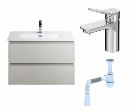 Комплект: Тумба с раковиной BelBagno Kraft 39 50 bianco opaco + Смеситель Am.Pm X-Joy F85A02100 хром + Сифон АниПласт