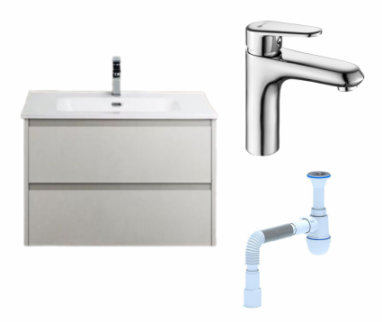 Комплект: Тумба с раковиной BelBagno Kraft 39 50 bianco opaco + Смеситель Lemark Point LM0306C хром + Сифон АниПласт