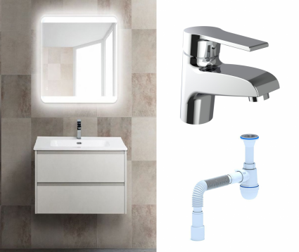 Комплект: Мебель для ванной BelBagno Kraft 39 70 bianco opaco + Смеситель Agger Right A2902100 хром + Сифон АниПласт