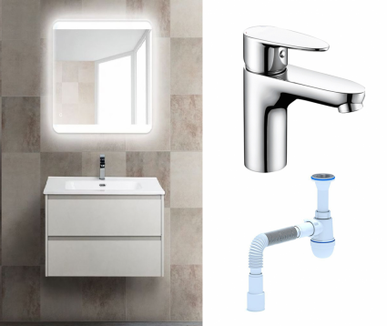 Комплект: Мебель для ванной BelBagno Kraft 39 70 bianco opaco + Смеситель Wasserkraft Leine 3503 хром + Сифон АниПласт