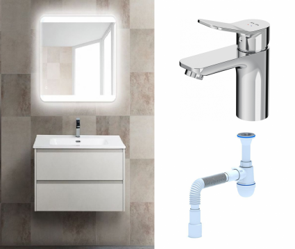 Комплект: Мебель для ванной BelBagno Kraft 39 70 bianco opaco + Смеситель Am.Pm X-Joy F85A02100 хром + Сифон АниПласт