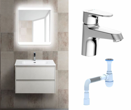 Комплект: Мебель для ванной BelBagno Kraft 39 70 bianco opaco + Смеситель Bravat Alfa F1120178CP хром + Сифон АниПласт