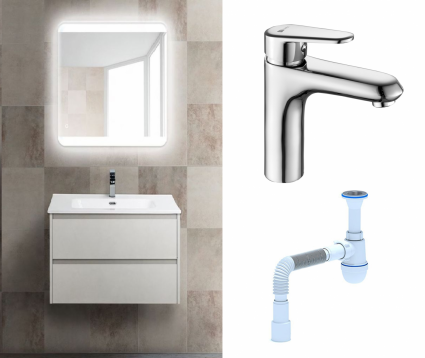 Комплект: Мебель для ванной BelBagno Kraft 39 70 bianco opaco + Смеситель Lemark Point LM0306C хром + Сифон АниПласт