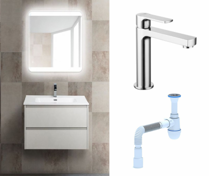 Комплект: Мебель для ванной BelBagno Kraft 39 70 bianco opaco + Смеситель Lemark plus Grace LM1537C хром + Сифон АниПласт
