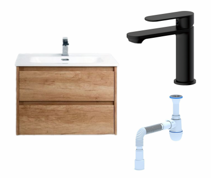 Комплект: Тумба с раковиной BelBagno Kraft 39 60 rovere nebrasca nature + Смеситель Haiba HB10590-7 черный + Сифон АниПласт