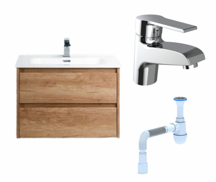 Комплект: Тумба с раковиной BelBagno Kraft 39 60 rovere nebrasca nature + Смеситель Agger Right A2902100 хром + Сифон АниПласт