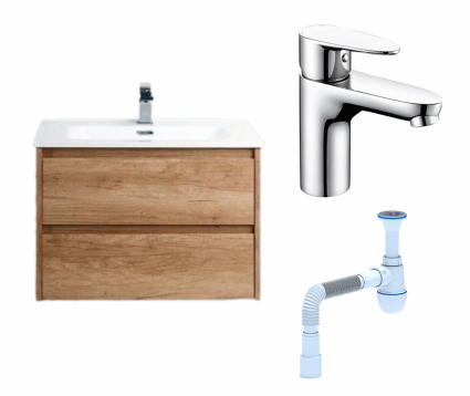 Комплект: Тумба с раковиной BelBagno Kraft 39 60 rovere nebrasca nature + Смеситель Wasserkraft Leine 3503 хром + Сифон АниПласт